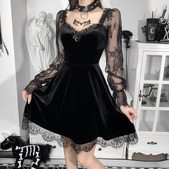 Dark Hip-Hop Lace Fashion Dress with Chest Highlighting Horn Long Sleeved Skirt