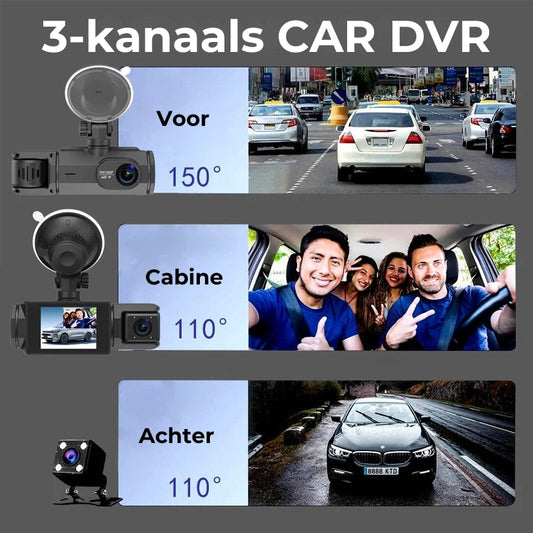 Dashcam met 3 lenzen en automatische DVR-functie