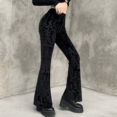 Dark Fashion Temperament Flared Pants WOMEN'S Suede Embossed Casual Pants