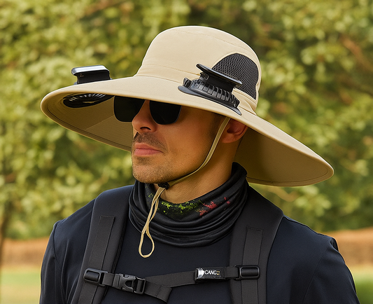 Breiter Outdoor-Sonnenhut met geïntegreerde ventilator