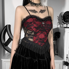 Women'S Transparent Sexy Lace Mesh Camisole For Crop Dark Style Backless Zipper Punk Corset Tops
