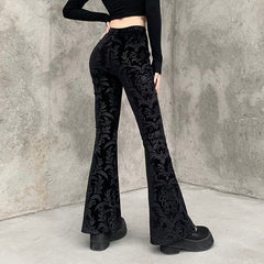 Dark Fashion Temperament Flared Pants WOMEN'S Suede Embossed Casual Pants