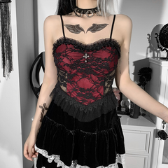 Women'S Transparent Sexy Lace Mesh Camisole For Crop Dark Style Backless Zipper Punk Corset Tops