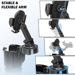 Adjustable Car Cup Holder Phone Mount with Dual Holder Design