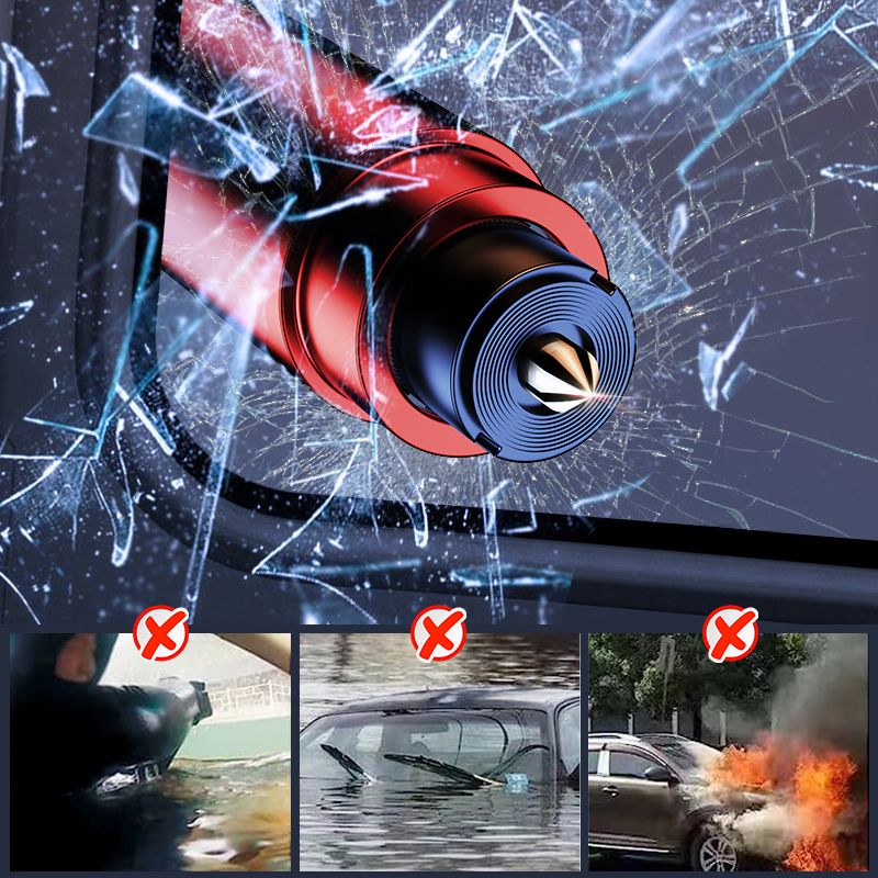 Emergency hammer + seat belt cutter