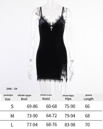 Donkere Halloween-stijl punkjurk, sexy kanten feestjurk, cosplay streetwear Y2K-rok 