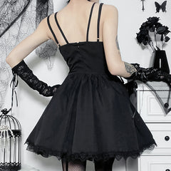 Elegant Temperament Lace Dress Sexy Suspender Dress Black Waist Cinched Short Skirt