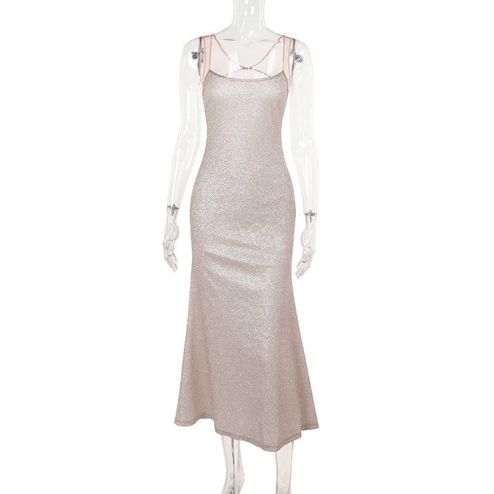 Blingbling Elegant Camisole Evening Dress Sexy Slim Fit Long Skirt