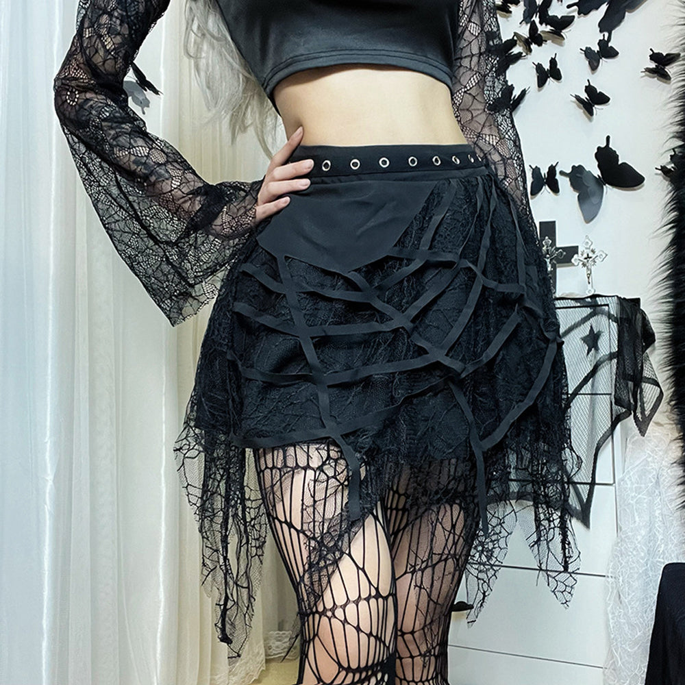 Halloween Dark Style Zipper Lace Short Half Skirt Punk Trend Women Sexy Short Skirts