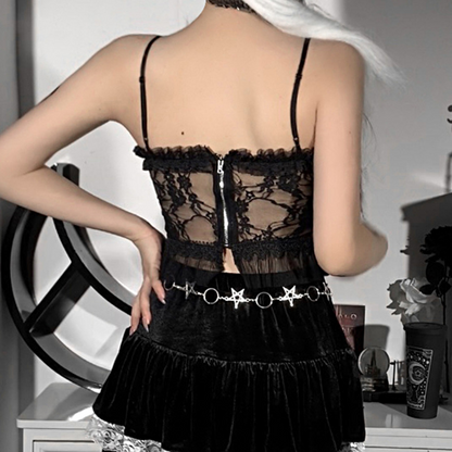 Women'S Transparent Sexy Lace Mesh Camisole For Crop Dark Style Backless Zipper Punk Corset Tops