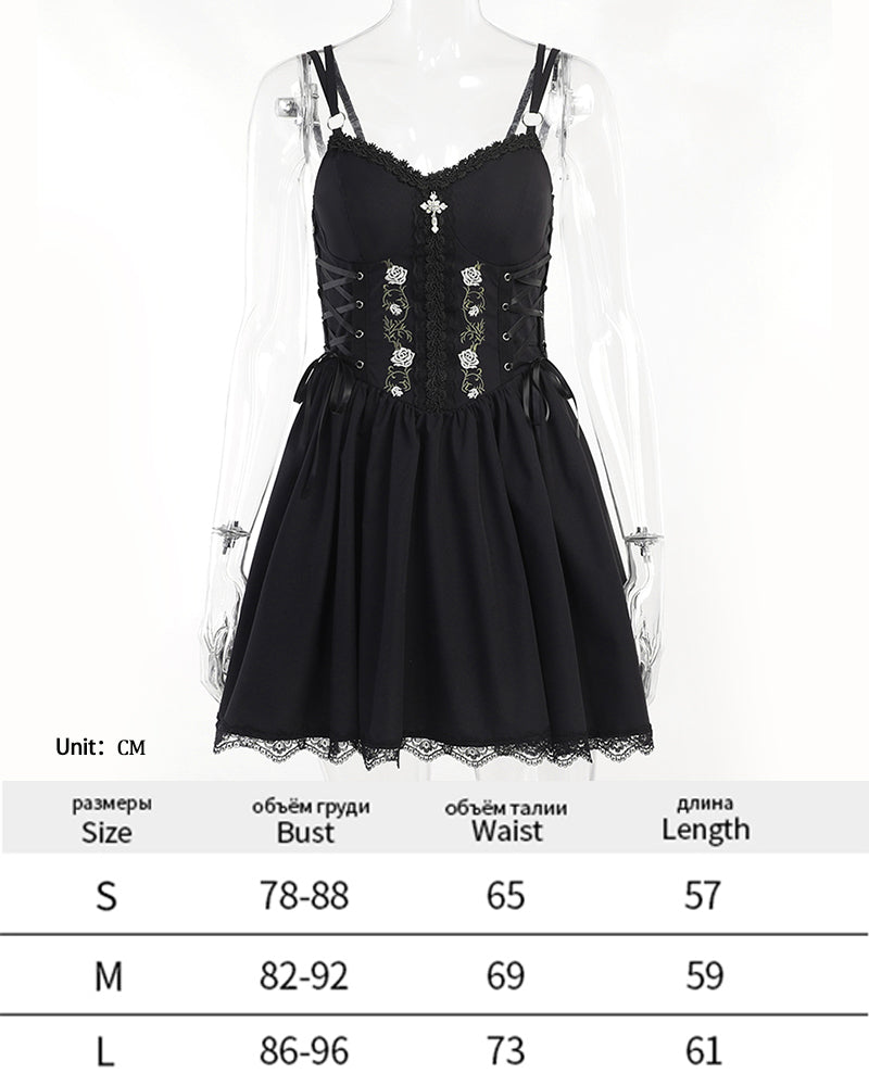 Dark Halloween Style Punk Dress Sexy Lace Print Party Dress Cosplay  Streetwear Y2K Skirt
