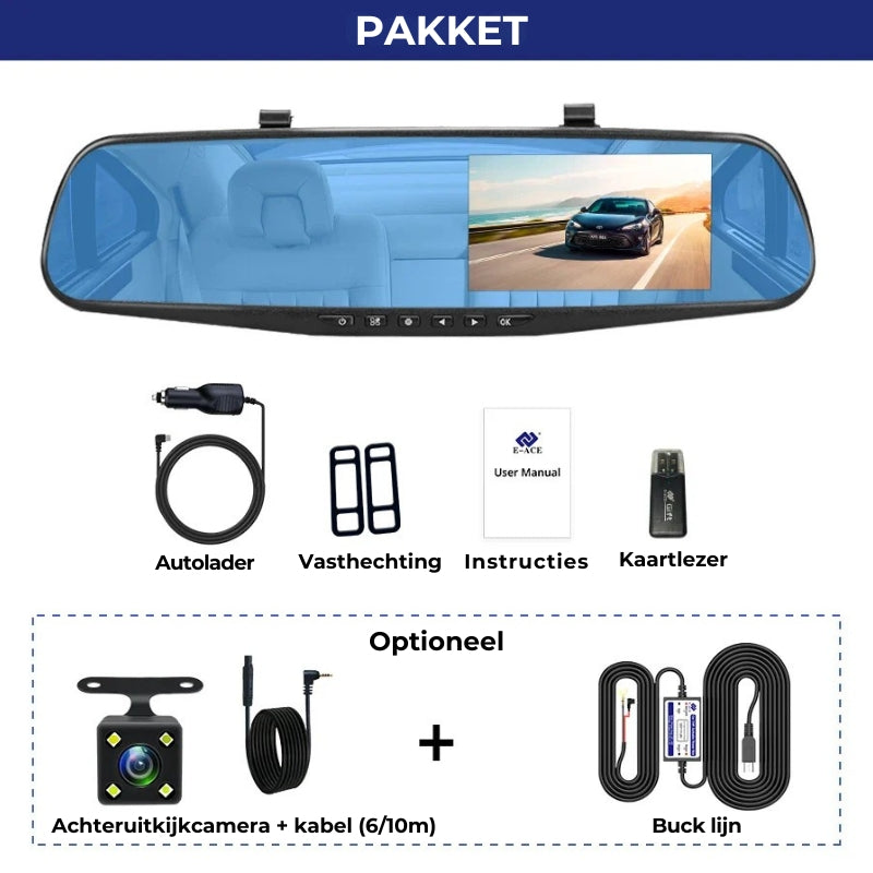 Auto-Spiegel-Dashcam – Dual-Objektiv + integrierter Bildschirm