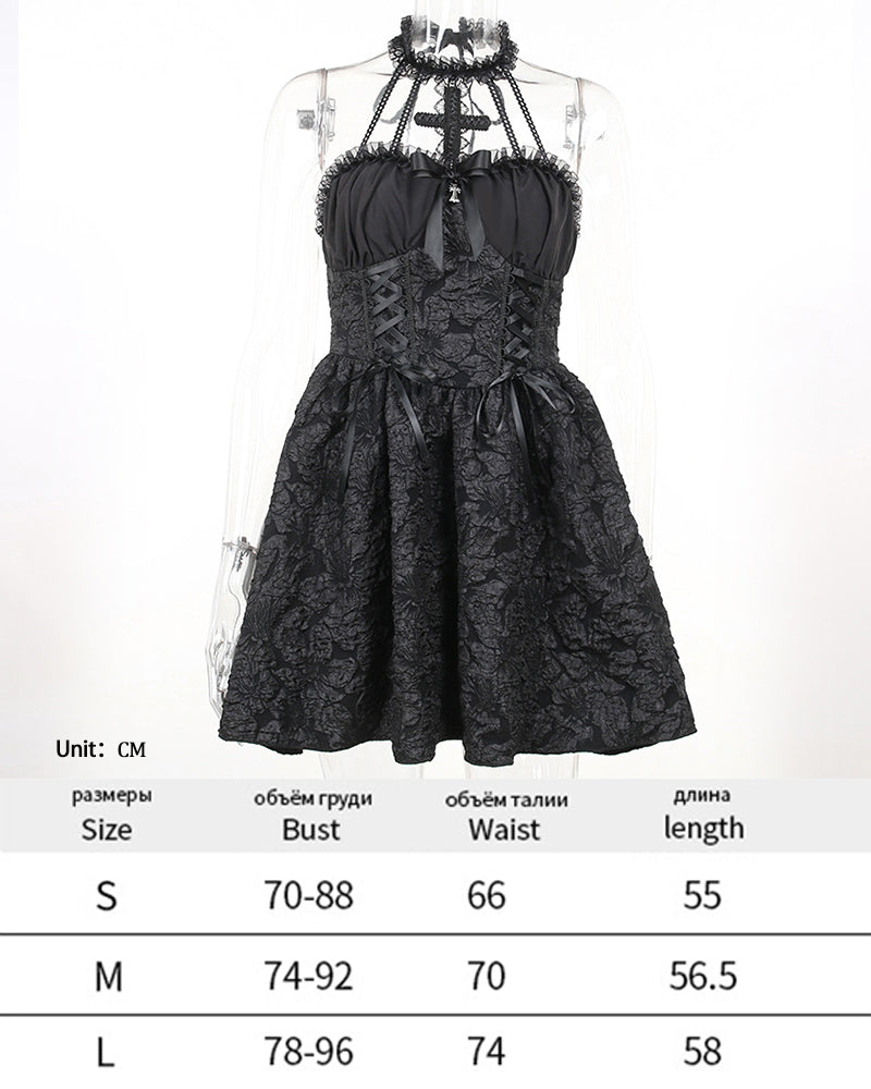 Dark Halloween Style Punk Dress Sexy Lace Print Party Dress Cosplay  Streetwear Y2K Skirt