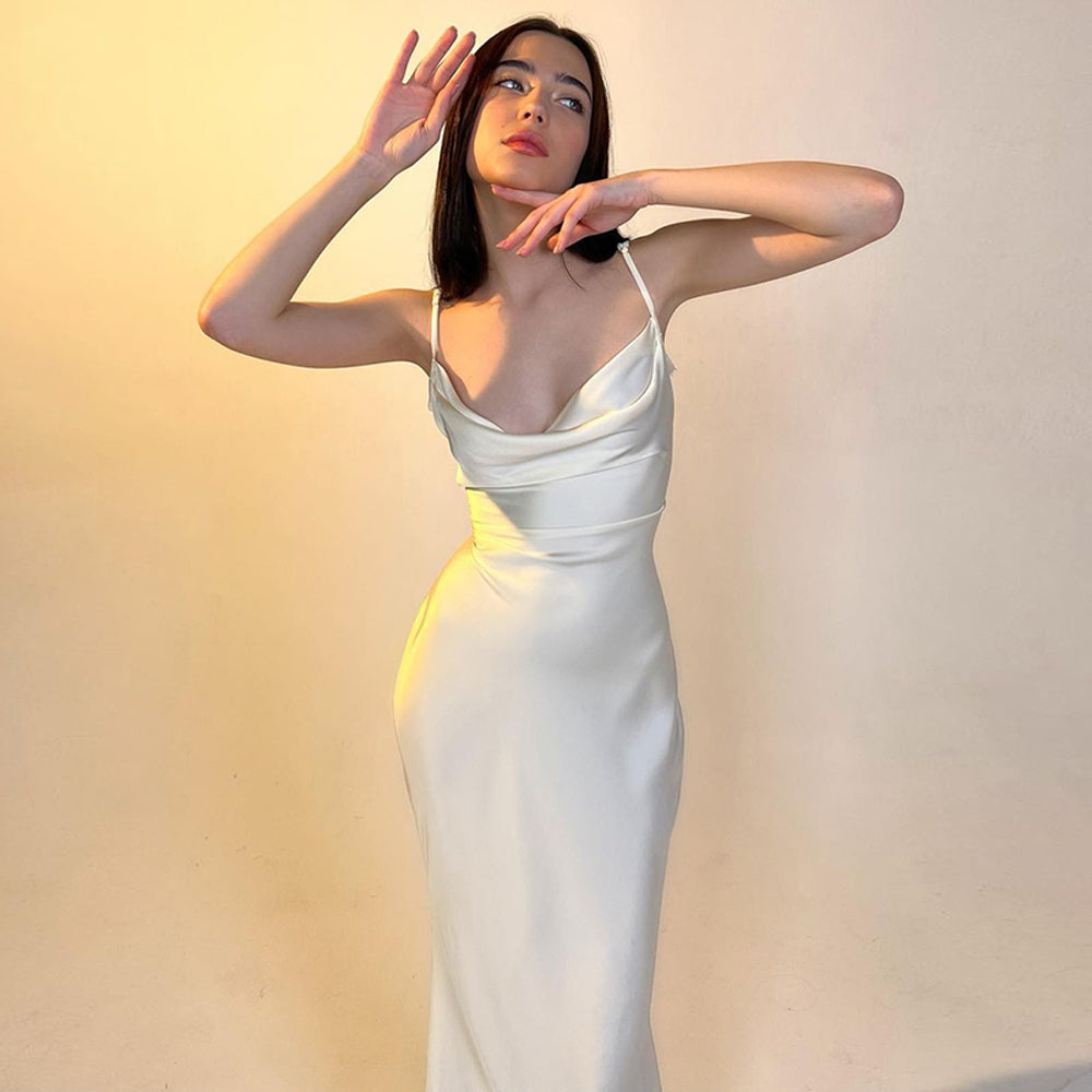 Fashion High Waisted Satin Suspender Dress for Women Sexy Elegant Bodycon Outfit Evening Dress