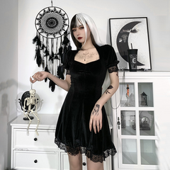 Dark Halloween Style Punk Dress Sexy Lace Print Party Dress Cosplay  Streetwear Y2K Skirt