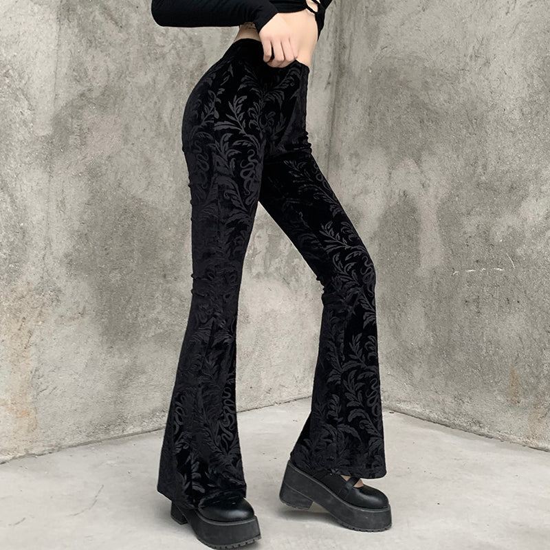 Dark Fashion Temperament Flared Pants WOMEN'S Suede Embossed Casual Pants