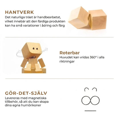 Charmerende lille træfigur med 12 magnetiske ansigtsudtryk