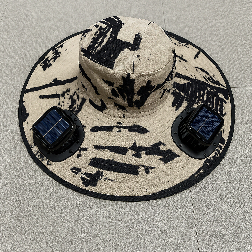 Breiter Outdoor-Sonnenhut mit integriertem Ventilator