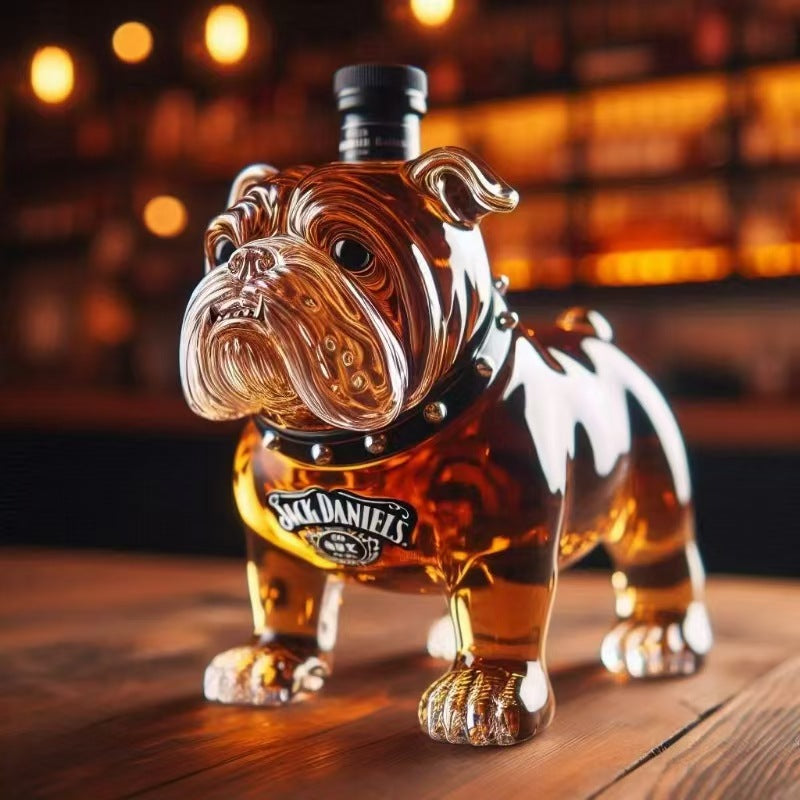 Whiskeyflasche mit französischem Bulldoggenmotiv