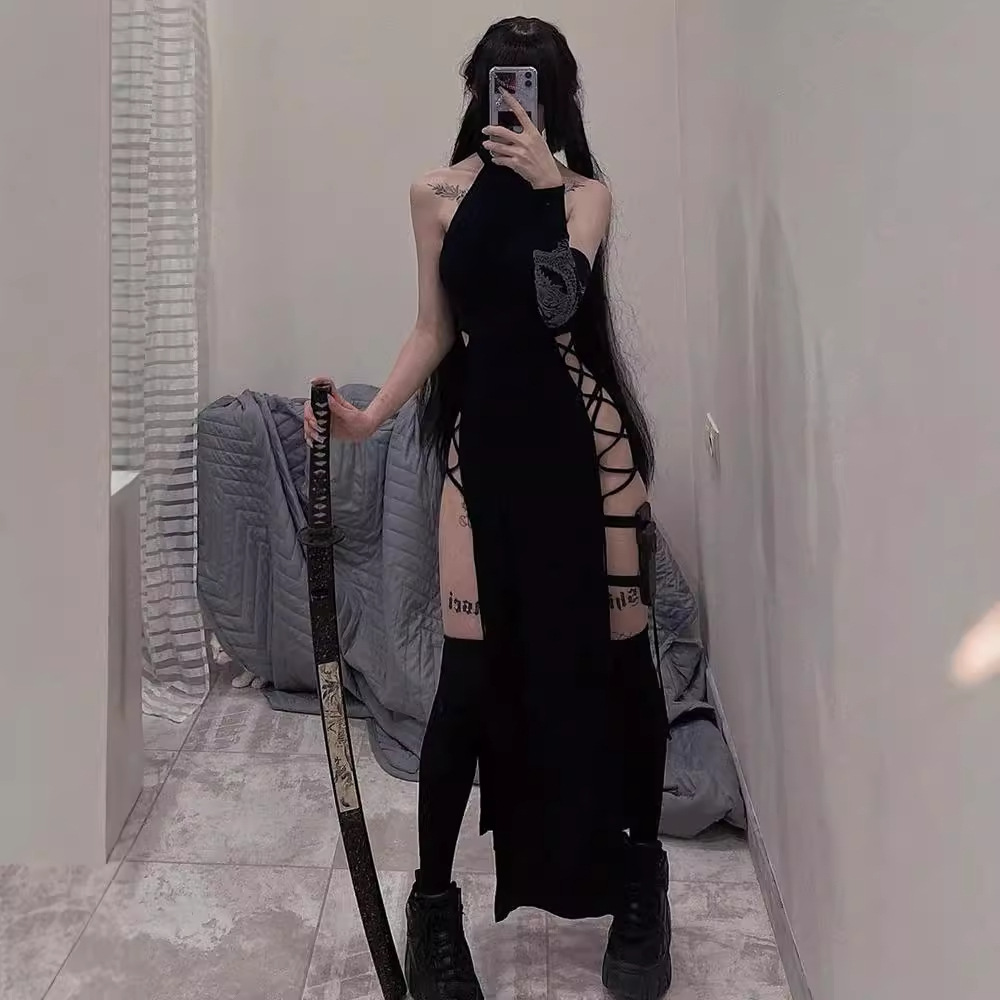 Sexy Dark Halloween Style Velvet Bodycon Evening Dress