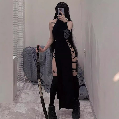 Sexy Dark Halloween Style Velvet Bodycon Evening Dress