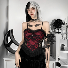 Women'S Transparent Sexy Lace Mesh Camisole For Crop Dark Style Backless Zipper Punk Corset Tops