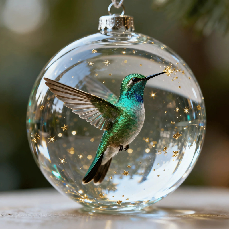 Vogelornament aus Glas in Kugelform