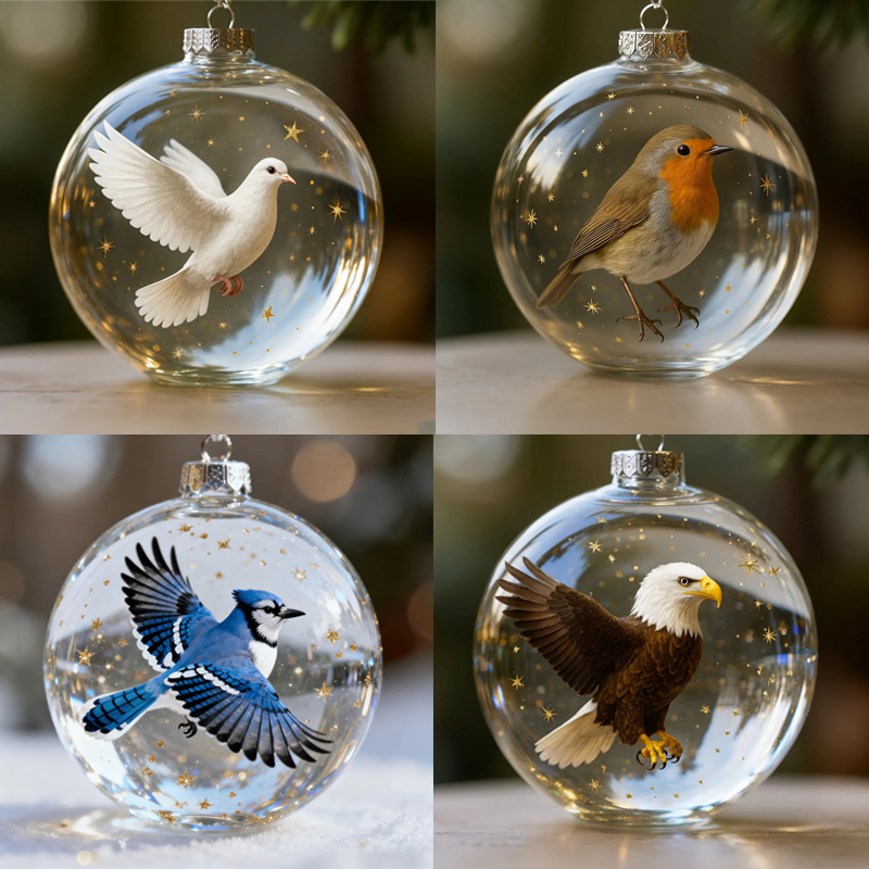 Vogelornament aus Glas in Kugelform