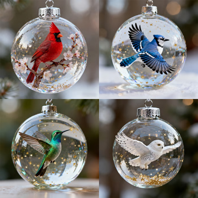 Vogelornament aus Glas in Kugelform