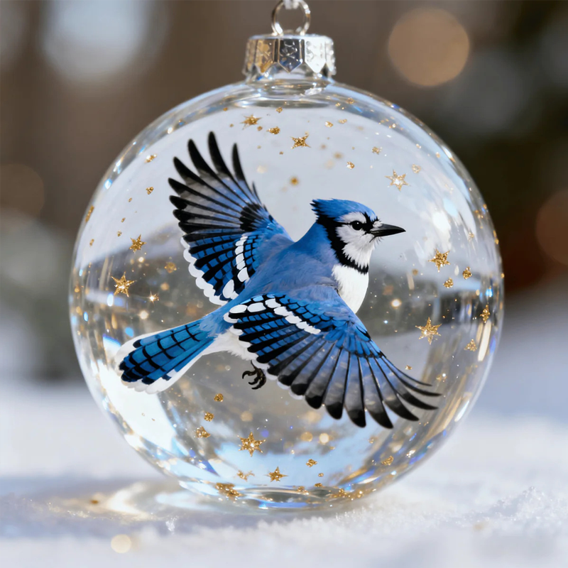 Vogelornament aus Glas in Kugelform